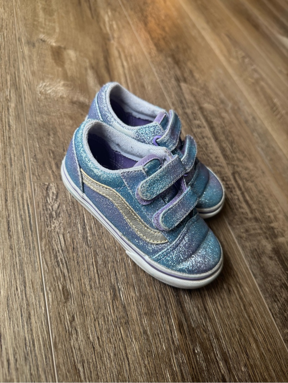 Vans Kids Sparkle Blue and Purple Velcro Sneakers